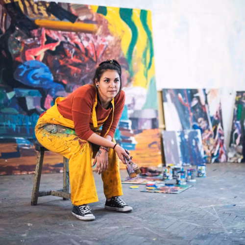 Painter with large canvas