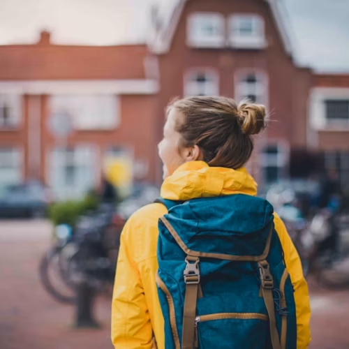 Walking to class yellow rain jacket