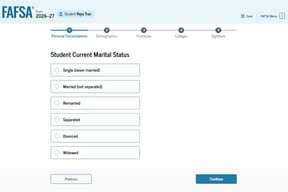 FAFSA  guide student current marital status