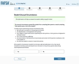 FAFSA guide student unusual circumstances
