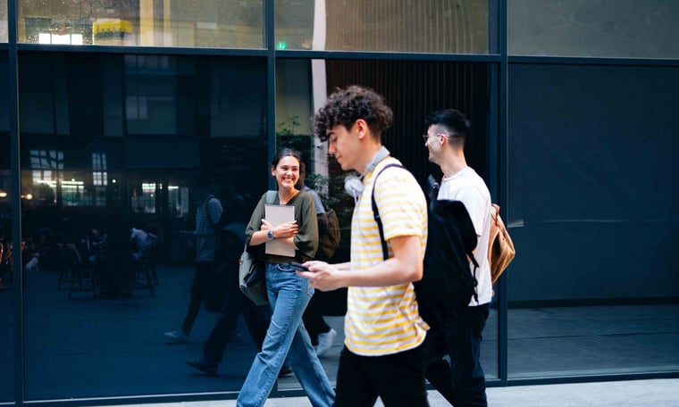 People walking and smiling