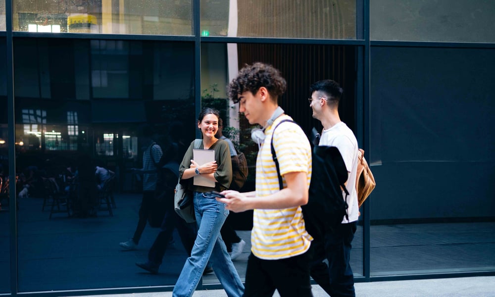 People walking and smiling