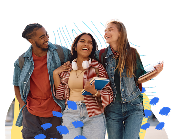 People smiling and walking